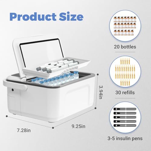 Electric Insulin Cooler Travel Case Box, Insulin Fridge, Portable Insulin Refrigerator, Mini Fridge for 5-6 Pens, Rechargeable Battery, Temperature Control, LCD Display, Travel Case for Home Outdoor