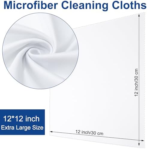 Frienda 12 Pack Large Microfiber Glass Cleaning Cloths 12 x 12 Inch Oversized Eyeglass Sunglasses Cleaning Cloths for Electronics Glasses Screens and Lenses(White)