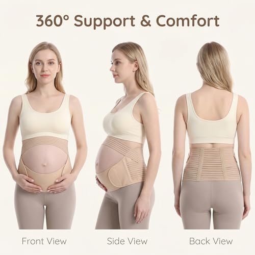 leeveel Maternity Belly Band for Pregnancy - 3 in 1 Pregnancy Support Belt for Back, Pelvic & Hip Support - Adjustable Abdominal Binder & Prenatal Cradle - Pregnancy Must Haves (Beige, XX-Large)