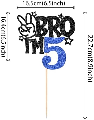 1 PCS Brother I'm 5 Cake Topper Glitter Star Happy 5th Birthday Cake Pick Bro I'm 5 Cake Decoration It's My 5th Birthday Decorations for Boys Cheers to 5 Years Old Birthday Party Supplies Blue