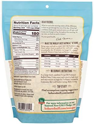 Bob's Red Mill Organic Old Fashioned Rolled Oats, 16oz (Pack of 4) - Non GMO, Whole Grain, Vegan, Kosher