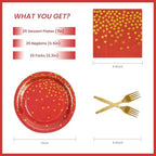 75Pcs Red Dots Glod Paper Plates and Napkins Party Supplies Set,Red Disposable Plates Party Supplies Includes Paper Napkins Forks Decorations for Birthday,Wedding,Christmas,Serves 25