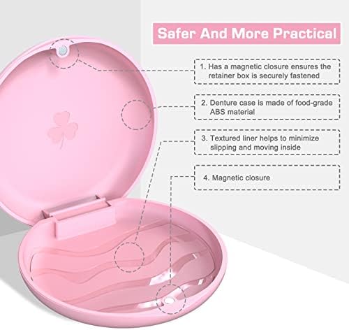 BVN Retainer Case with Aligner Removal Tool (2 Pack), Portable Mouth Guard Case & Denture Box, Slim Orthodontic Retainer Container for Invisalign and Mouthguards, Includes 2 Aligner Hooks -Pink