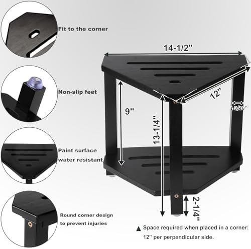 IBosins Corner Shower Stool with Storage Shelf Shower Foot Rest for Shaving Legs Small Bench for Inside Shower to Sit on Bath Seat - Acacia Wood, Black