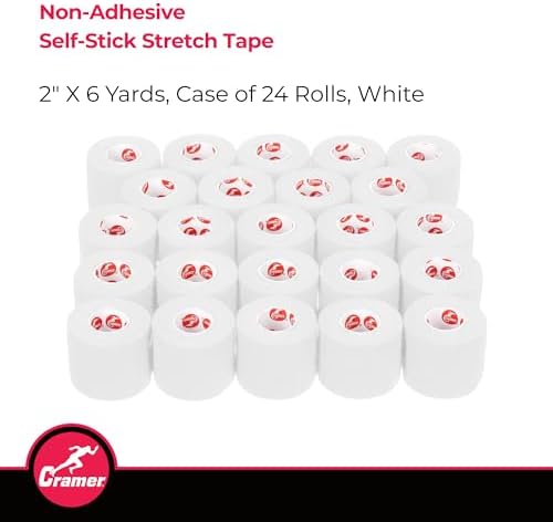 Cramer Eco-Flex Self-Stick Stretch Tape, White, 2" x 6 yds, Cohesive Athletic Bandage, Athletic Trainer Flexible Sports Underwrap, Easy Tear Vet Wrap for Pets, Self Adhesive Bandage Roll, 24 Rolls