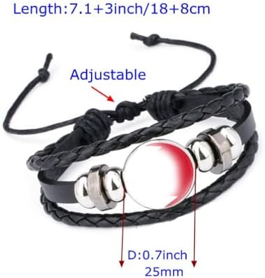 Ykonuyis National Flag Metal Black Beaded Elastic Rope Bracelet and Alloy Leather Braided Rope Bracelet Bangl for Men Women Support your country