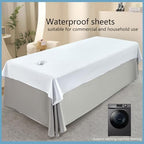 Premium Reusable Massage Table Sheets Bed Cover 47 x 90 Inches with Face Hole, Fitted Table for Master Massage, Waterproof and Oilproof, Stain and Wrinkle-Resistant, Machine Washable（White）