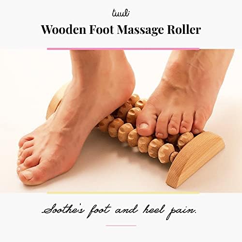 tuuli Wooden Foot Massager, Grooved Muscle Roller, Helps Ease Muscle Tension and Improve Blood Circulation, Natural Wood Therapy Massage Tools for Feet (M)