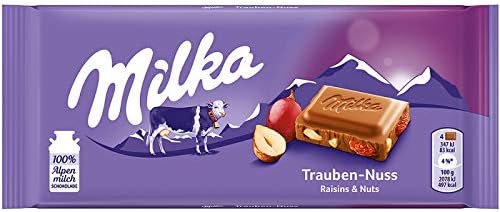Milka Alpine Milk Chocolate with Raisins and Hazelnuts, 3.52-Ounce Bars (Pack of 10)