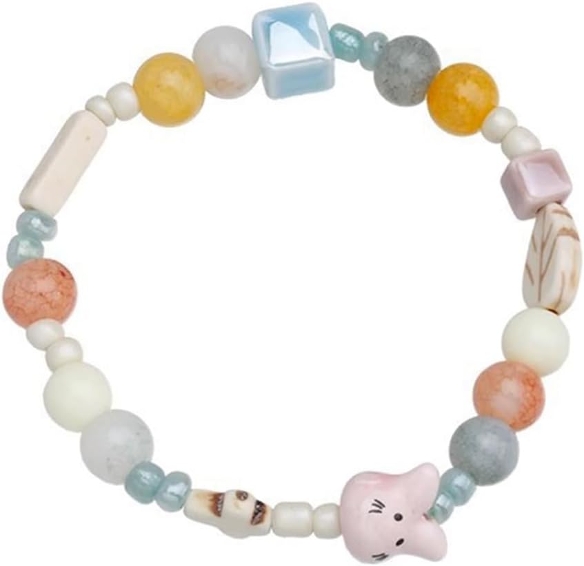 Colorful Cartoon Beaded Bracelets Elastic Bead Handchain Jewelry Ceramic Bracelet for Women Teen