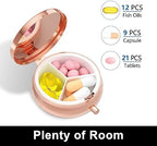 Rouidr Pill Box, 3 Compartment Medicine Pill Case, Small Metal Travel Medicine Box for Purse & Pocket, Rose Gold, Luxury Black Marble
