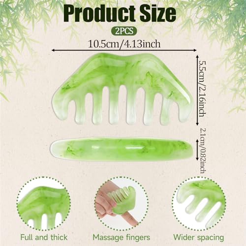 Massage Comb, 2 PCS Jade Natural Guasha Scraping Scalp Comb Facial Care Massage Multifunctional Tool Gua Sha Comb Birthing Comb Massager for Head Caring Body Relaxing