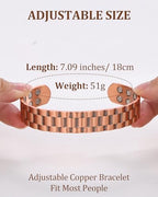 BioMag Magnetic Copper Bracelet for Men, 99.99% Pure Copper Cuff Bangle with 18 Magnets (3500 Gauss), Adjustable Size, Brick Pattern