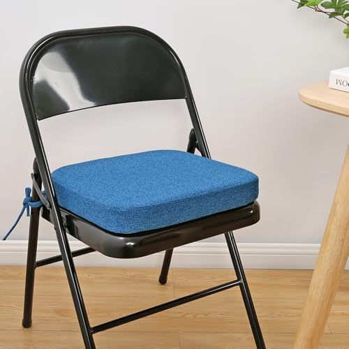 SINOSSO Memory Foam Chair Cushion for Folding Chair 1 Pcs, Thickened 2" Square Kitchen Chair Pad with Ties, Indoor Non-Slip Dining Chair Seat Cushion (1 Piece, Blue)