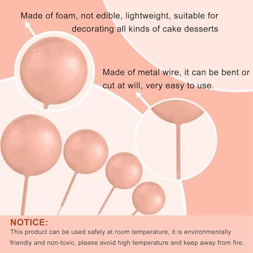 ASTARON 32 Pcs Ball Cake Topper Decorations Mini Balloons Cake Topper Sticks Foam Balls Cake Picks Cake Topper Balls Cake Decorations for Wedding Party Birthday Cake Decorations (Rose gold，Pink)