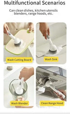 Dish Brush -6-in-1 Dish Brush with Detergent Dispenser - Adjustable Angle & Rotating Scrub Brush for Pots, Pans, Dishes & Utensils | Kitchen Cleaning Brush with Wall Mount for Sink, Stove & Cookware