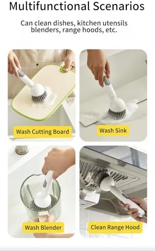 Dish Brush -6-in-1 Dish Brush with Detergent Dispenser - Adjustable Angle & Rotating Scrub Brush for Pots, Pans, Dishes & Utensils | Kitchen Cleaning Brush with Wall Mount for Sink, Stove & Cookware