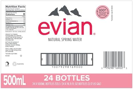 evian Natural Spring Water, PH Balanced with Natural Electrolytes, 16.9fl oz./500mL Bottles (pack of 24)