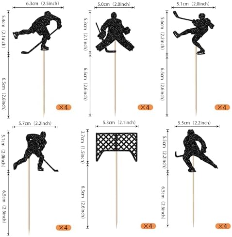 Rsstarxi 24 Pack Hockey Theme Cupcake Toppers Glitter Hockey Player Cupcake Picks Ice Hockey Sports Theme Cake Decorations for Baby Shower Boys Girls Birthday Party Supplies Black