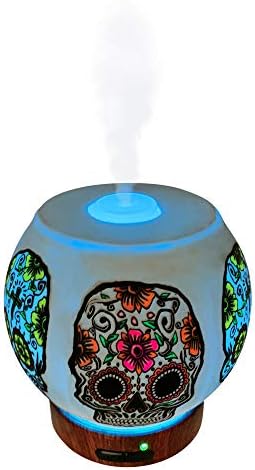 Essential Oil Diffuser Ultrasonic Handcrafted 120ml Aroma Essential Oil Cool Mist Humidifier with Adjustable Mist Mode, Auto Shut-Off and 7 Color LED Lights Changing (Sugar Skull)