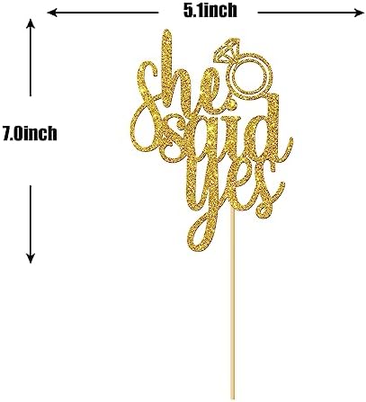 Gold Glitter She Said Yes Cake Topper - for Engagement/Bridal Shower/Wedding Shower/Proposal/Bachelorette Party Decorations
