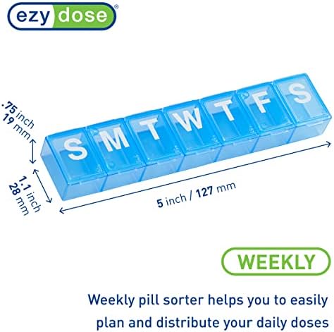 EZY DOSE Weekly (7-Day) Pill Organizer, Medicine Planner, Vitamin Organizer Box, Case for Supplements and Fish Oils, Convenient and Easy to Use Medium Compartments, Travel Friendly, Blue, BPA Free
