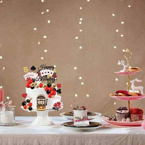 Rsstarxi Casino Party Cake Topper Decoration with Mini Slot Machine Poker Chips Cake Decoration for Las Vegas Casino Night Theme Birthday Party Cake Decorations Supplies