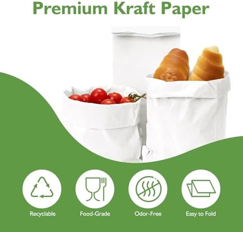 Homrelaxy 60 Pcs 4LB Paper Lunch Bags, 5.1x3.2x9.8 Inch Kraft Paper Bags, White Paper Bag for Snacks, Sandwiches, Crafts, Gift Bags
