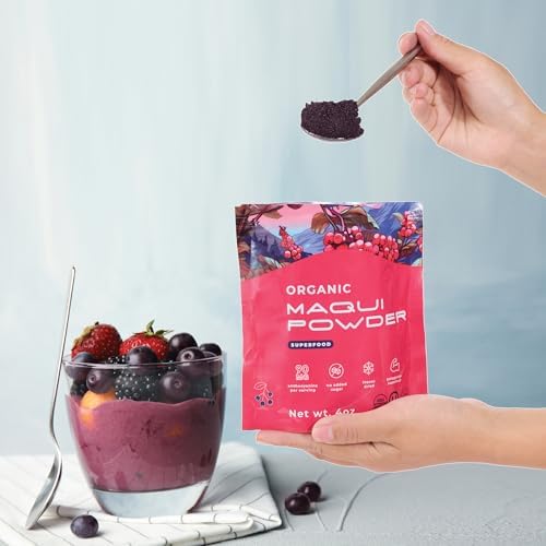Gourmanity Organic Maqui Berry Powder, Freeze-Dried Chilean Superfood Powder, Rich in Antioxidants and Nutrients, Bold & Tangy Berry Taste, Kosher, Halal, 4 Oz