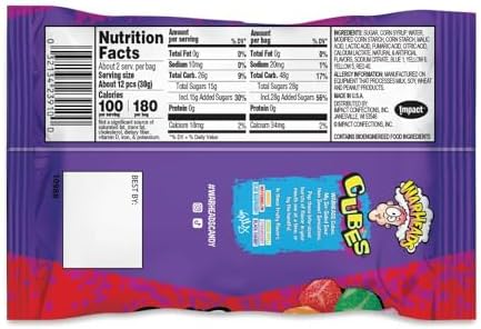 WARHEADS Cubes - Sour Sweet & Fruity Chewy Candy - Orange, Watermelon, Blue Raspberry, Black Cherry, Strawberry & Green Apple Flavors - 2 oz. Bags - 15 Pack