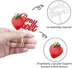 24 Pcs Strawberry Cupcake Topper Glitter Berry Sweet Cupcake Topper for Berry Rush Strawberry Theme Kids Birthday Frutti Party Baby Shower Wedding Bridal Shower Supplies (Berry Sweet Red)