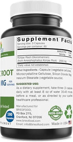 Brieofood Konjac Root Glucomannan 2000 mg per Serving - 180 Vegetarian Capsules