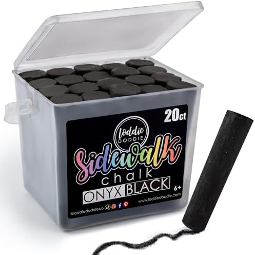 Loddie Doddie Jumbo Sidewalk Chalk Bucket - 20 Count, Black - Washable Sidewalk Chalk for Kids - Bucket Storage for Outside Fun - For Outdoor Kids Activities