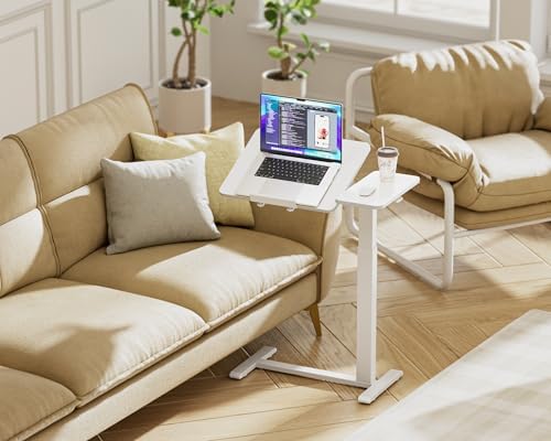 Ywin Medical Adjustable Tilt Overbed Bedside Table with Wheels, Swivel Portable Tray Table (27.6" W x 15.8" D), Small Standing Desk for Bedroom, Hospital, Couch, Office Use, White