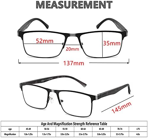 3-Pack Reading Glasses for Men Blue Light Filtering Full Frame Metal Readers Anti Uv/Eye Strain/Glare