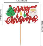 Ercadio 1 Pack Glitter Merry Christmas Cake Topper with Santa Claus Cake Picks for Christmas Eve and Xmas Party