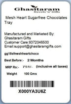 Ghasitaram Gifts Diwali Gifts Diwali Sugarfree Chocolates - Mesh Heart Sugarfree Chocolates Tray
