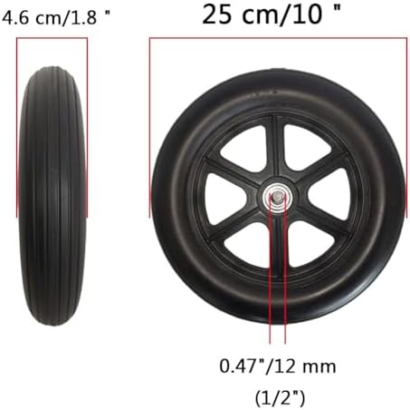 2PCS of 10 Inch Wheelchair Front Wheels Wheelchair Replacement Wheel Accessories 12 mm (1/2") Bearing Black Solid Tire