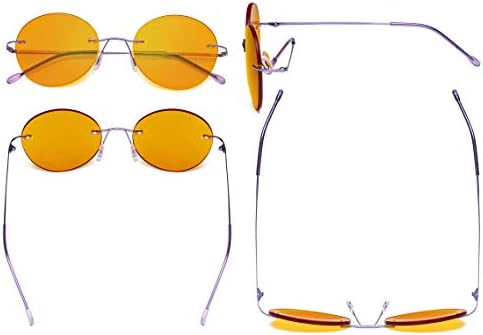 Eyekepper Frameless Blue Light Blocking Glasses with Orange Tinted Lens for Sleeping - Round Rimless Computer Reading Glasses Men Women Purple +1.25
