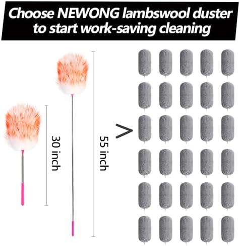 5PCS Extendable Lambswool Duster with 35-55 Inch Adjustable Aluminum Handle,Feather Duster Static Electricity Dust Adsorption, Reusable Cleaning Tool for Home, Car, Office, Ceiling, Furniture