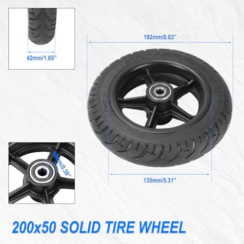 Electric Scooter 200x50 Solid Tire & Plastic Hub 8"x2" Solid Tyre Tubeless Tire with 10mm Bearing Explosion Proof for Electric Scooter Balance Bike Toddler Bike Strollers