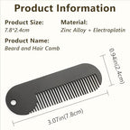 Metal Fine Tooth Portable Mini Pocket Beard Comb, Ideal for Thinner Hair and Beard, Black