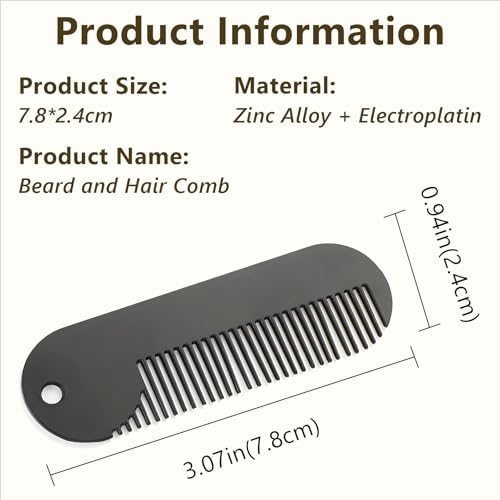 Metal Fine Tooth Portable Mini Pocket Beard Comb, Ideal for Thinner Hair and Beard, Black