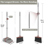 Ivandar Broom with Dustpan Combo Set, 50.6 inch Long Handle, Upright Standing Broom and Dustpan Set Quiet Cleaning Tool Sweep the Floor Dust pan Removes 4 Times More Pet Hair(Brown and Gray)