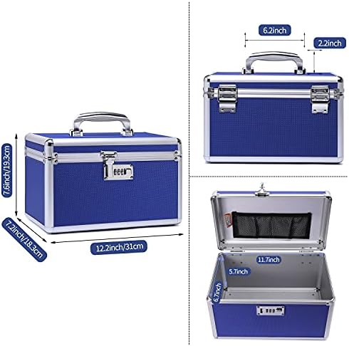 Lockable Medication Box with Portable Storage Case, 12.2''x 7.2''x 7.6'', Childproof Medicine Organizer with Combination Lock, Locking Box for Money, Documents & Meds (Blue/Medium)