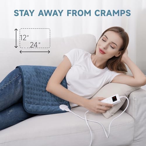 Heating Pad for Back Pain Relief, ZUODUN Electric Heating Pads for Cramps with Auto Shut Off & 6 Heat Levels, Moist Heat Therapy, Machine Washable, LED Controller, Gifts for Women, Men, Blue