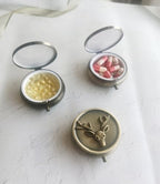 Antique Pill Box Travel Pill Case - Cute Daily Pill Organizer Small Pill Box for Purse, Mini Pocket Pill Case, Round Metal Pill Organizer (Deer)
