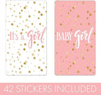 Pink and Gold It's a Girl Baby Shower Wrappers for Mini Chocolate Bars, Baby Shower Party Favor Candy Stickers - 42 Count