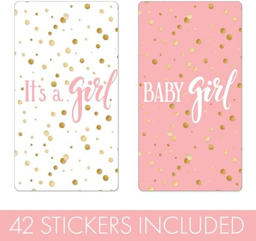 Pink and Gold It's a Girl Baby Shower Wrappers for Mini Chocolate Bars, Baby Shower Party Favor Candy Stickers - 42 Count