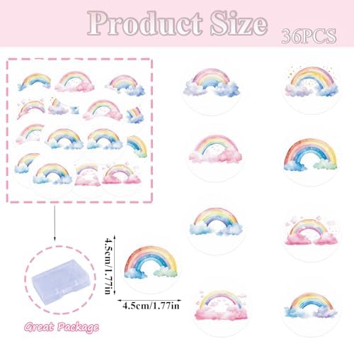 36PCS Edible Rainbow Cupcake Toppers Wafer Paper Groovy Cake Picks Edible Hippie Rain Bow Cake Topper Two Groovy Cupcake Picks for Hippie Theme Party Decor